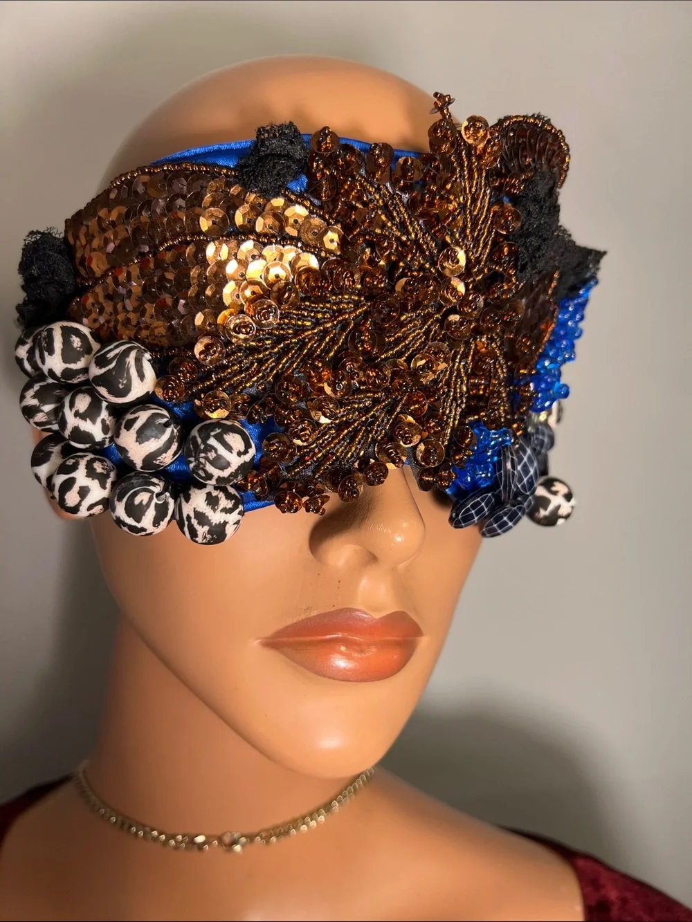 Embellished Blue and Gold Sequin Face Mask - Designer-Inspired